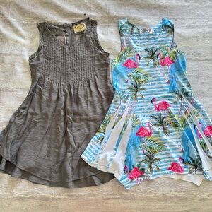 NWOT 2 PCs Girl Dresses, Size S, Flamingo Print and Grey